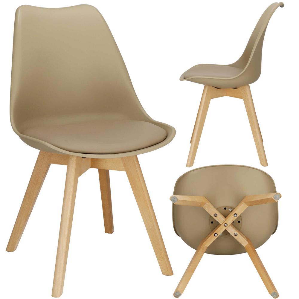 Set 4 scaune dining Verdhe pentru bucatarie cu perna tapitata cu piele ecologica, 44x82cm, maro