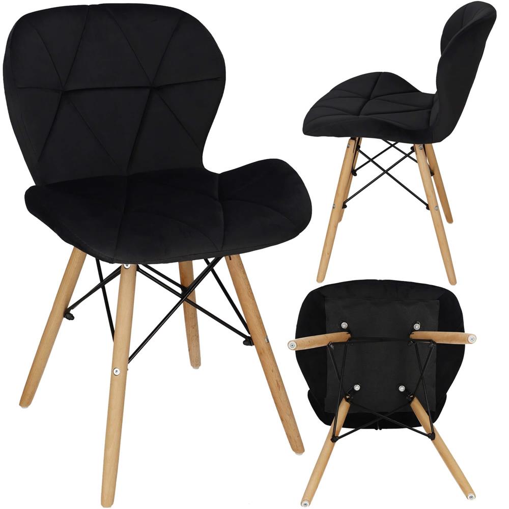 Set 4 scaune dining Torino pentru bucatarie tapitat cu catifea, 40x72cm, negru