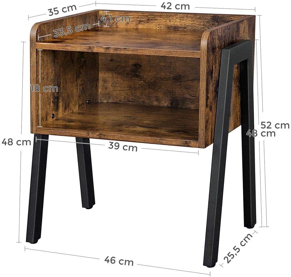 VASAGLE Noptiera cu compartiment de depozitare frontal deschis, MDF, 42x35x52cm, maro rustic