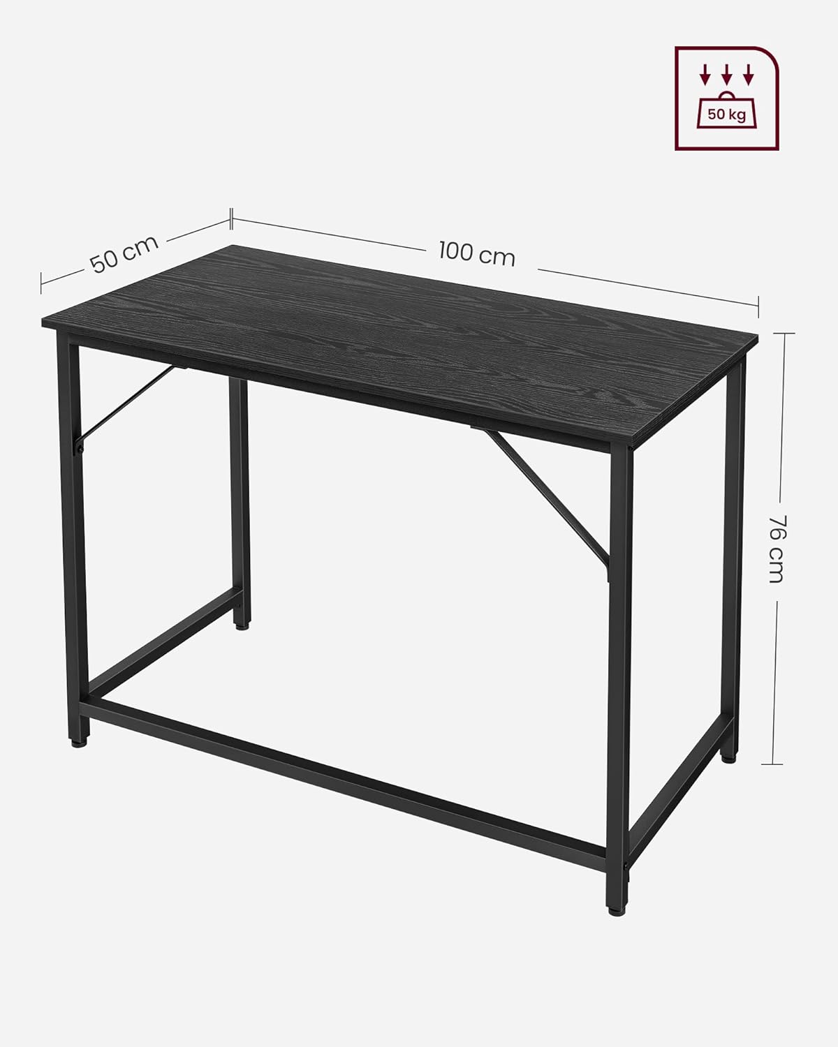 VASAGLE Birou calculator cu blat din PAL, cadru metalic, stil industrial, 100x50x76 cm, negru
