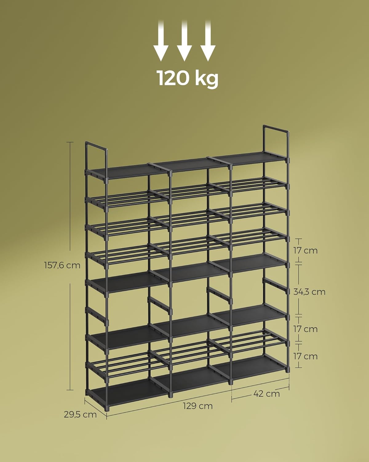 SONGMICS Raft pentru pantofi metalic, personalizabil, pana la 48 perechi, 30x129x158 cm, negru - 3
