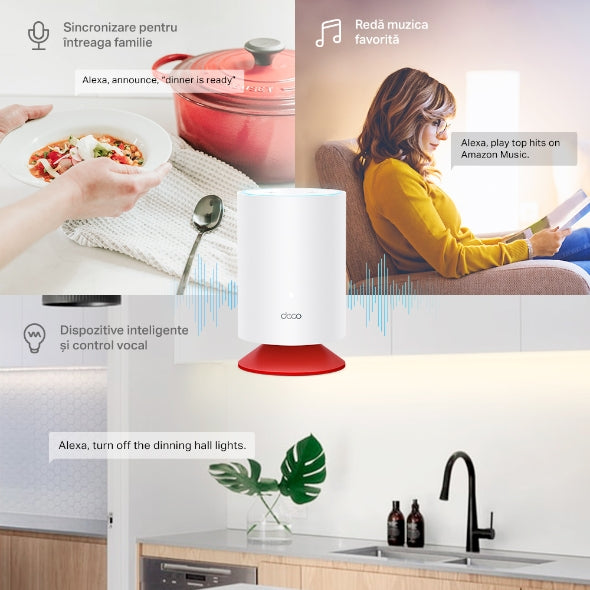 MESH TP-LINK, wireless, router AX1800, pt interior,difuzor incorporat,1800 Mbps, port LAN, WAN, 2.4 GHz 5 GHz, antena internax4, standard 802.11ax, "Deco Voice X20(2-pack)"