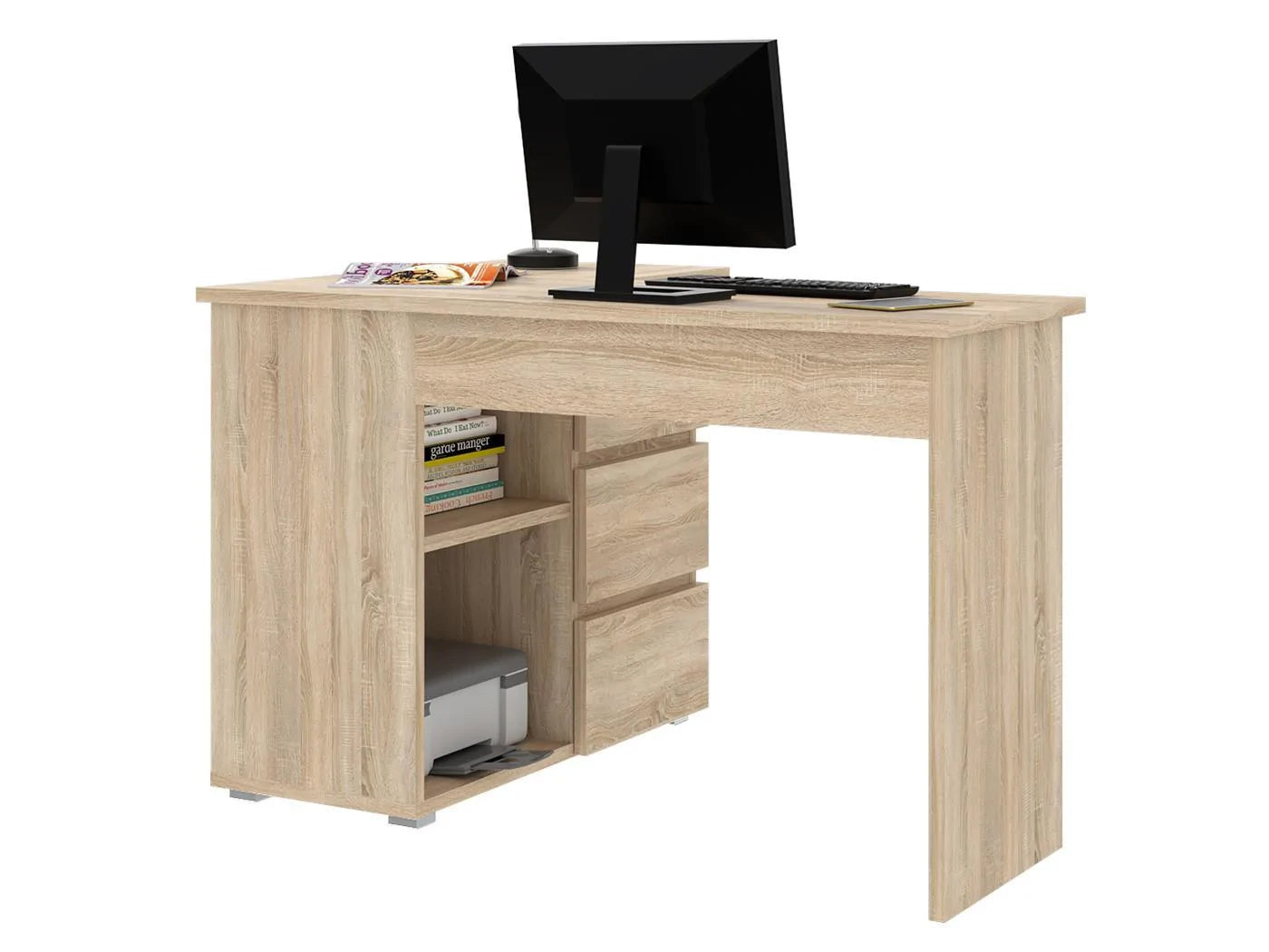 Birou colt Norge cu 3 sertare si 2 rafturi, 124x89x75 cm, stejar - 4