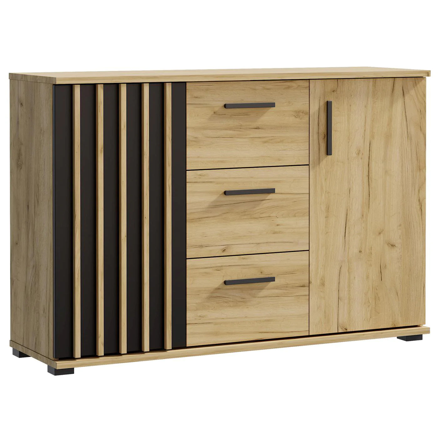 Comoda Montana 120 cu 2 usi si 3 sertare, 120x37x80 cm, craft si negru