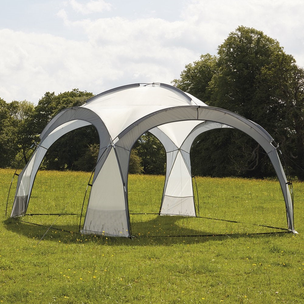 Pavilion gradina 350x350x230 cm, structura fibra de sticla, acoperis poliester impermeabil, gri cu alb