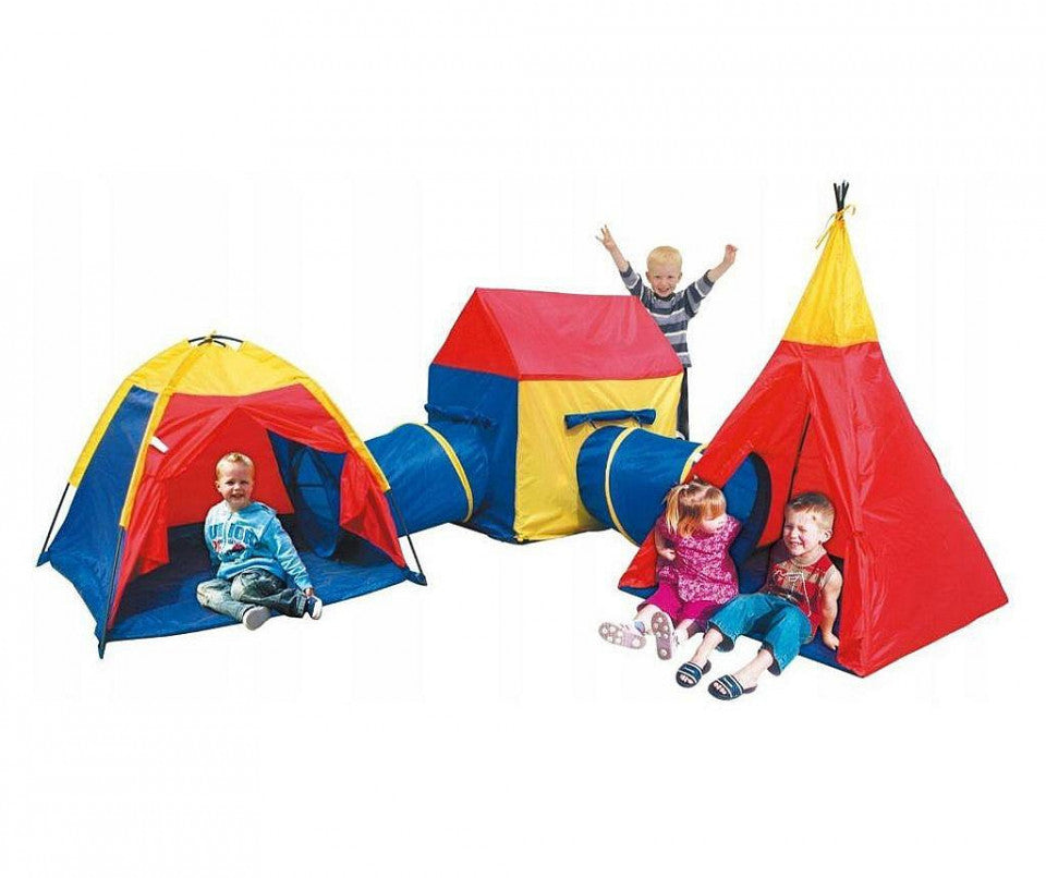 Set corturi de joaca 5 in 1 cu tunele si casuta, pliabil, pentru interior si exterior, multicolor
