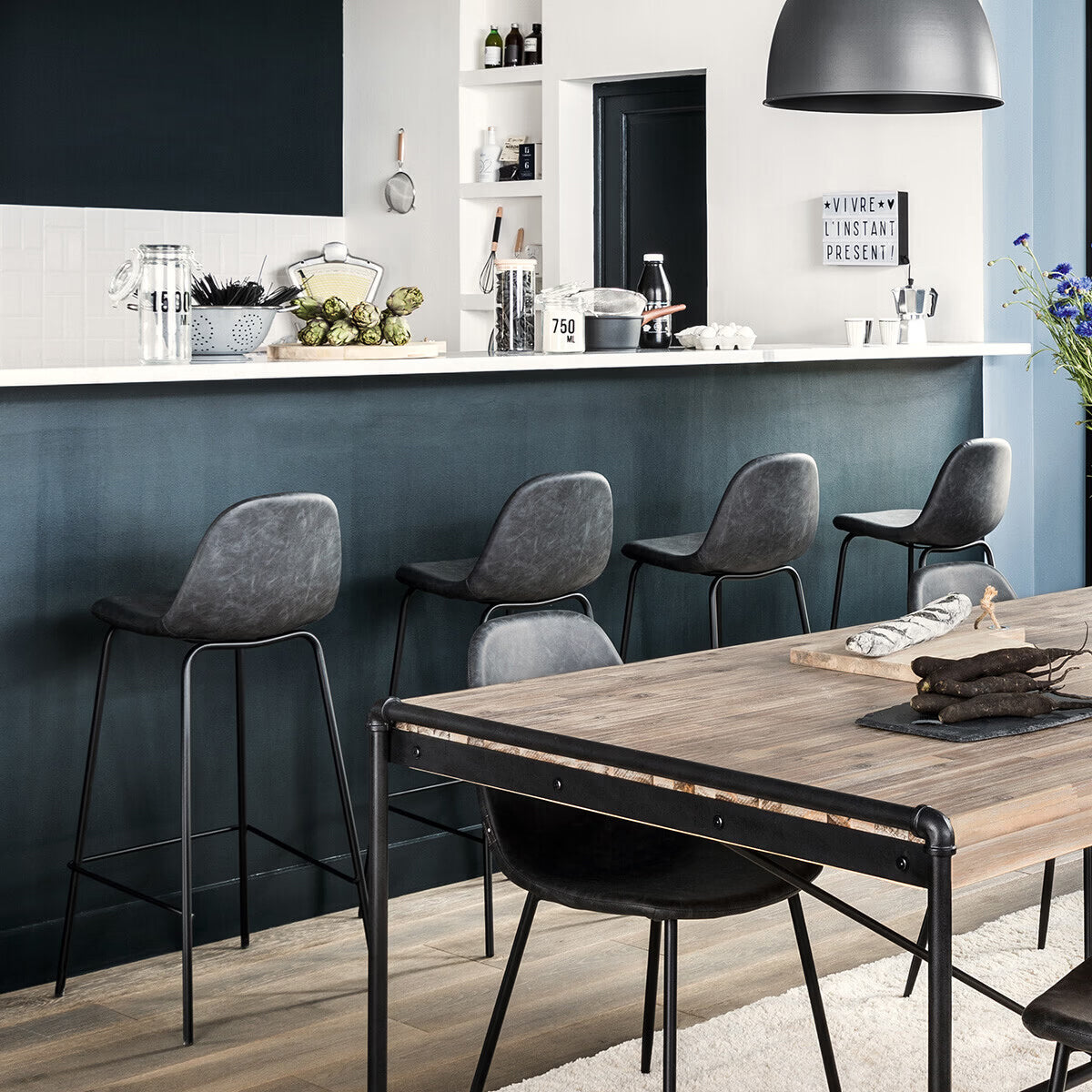 Scaun bar Atmosphera Vladi, cadru metal si lemn, 44x42x95 cm, gri