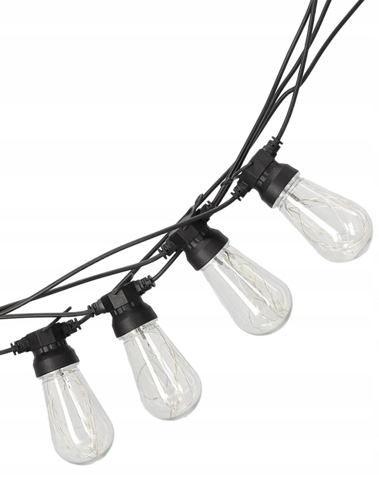 Ghirlanda luminoasa decorativa pentru exterior, alimentare la priza, 20 metri, 20 becuri LED cu iluminare calda 3000K, IP44