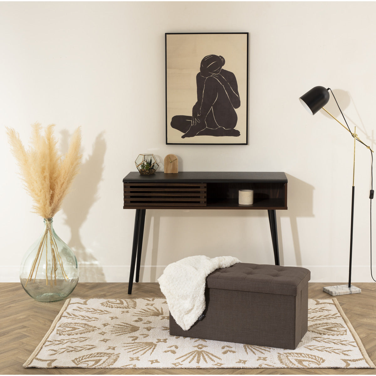 Taburet dublu pliabil Atmosphera Lysandre, MDF si poliester, 76x38x38 cm, gri