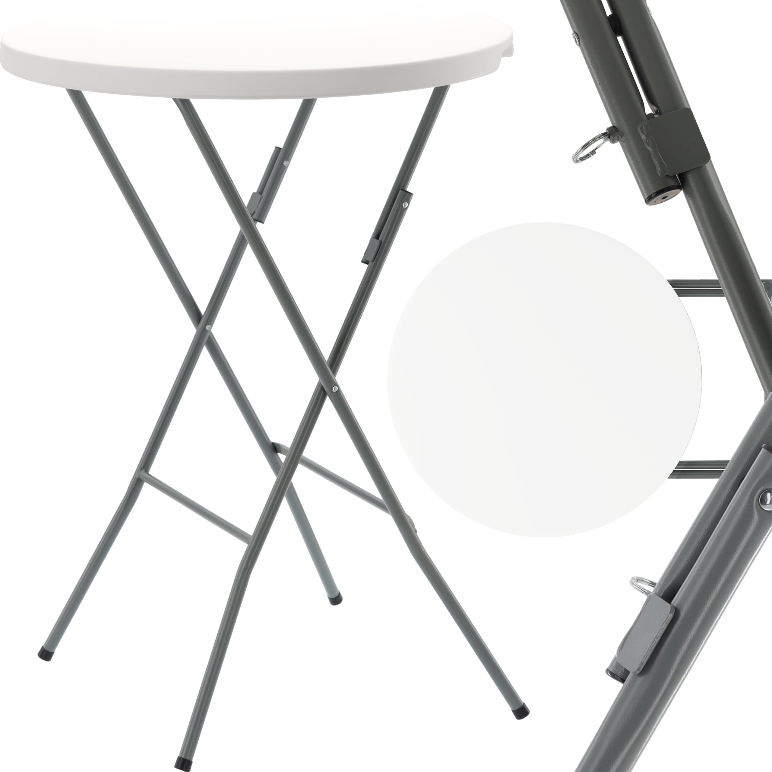 Masa de gradina pliabila, 80 cm, alb – cadru din otel, blat HDPE rezistent la intemperii, usor de transportat
