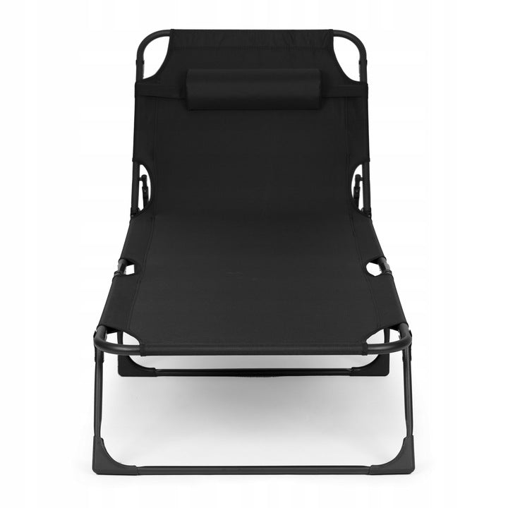Sezlong pliabil 193x67x79 cm, spatar reglabil 4 pozitii, cadru otel si material Oxford, negru