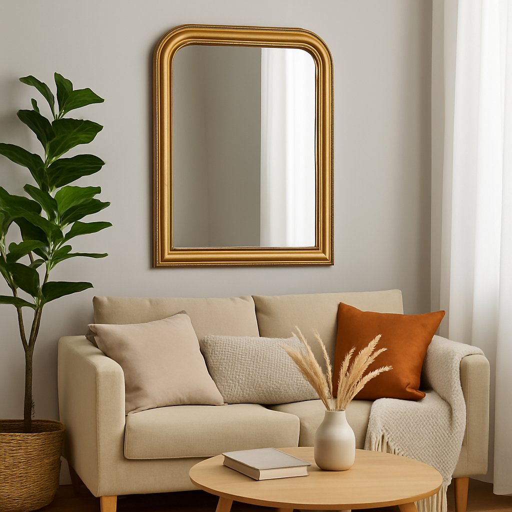 Oglinda decorativa verticala Atmosphera Adele cu rama din lemn bej, 74x104 cm