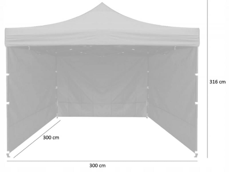 Cort tip pavilion cu 3 pereti laterali, structura solida otel si acoperis impermeabil PVC, 3x3 m cu inaltime reglabila, gri