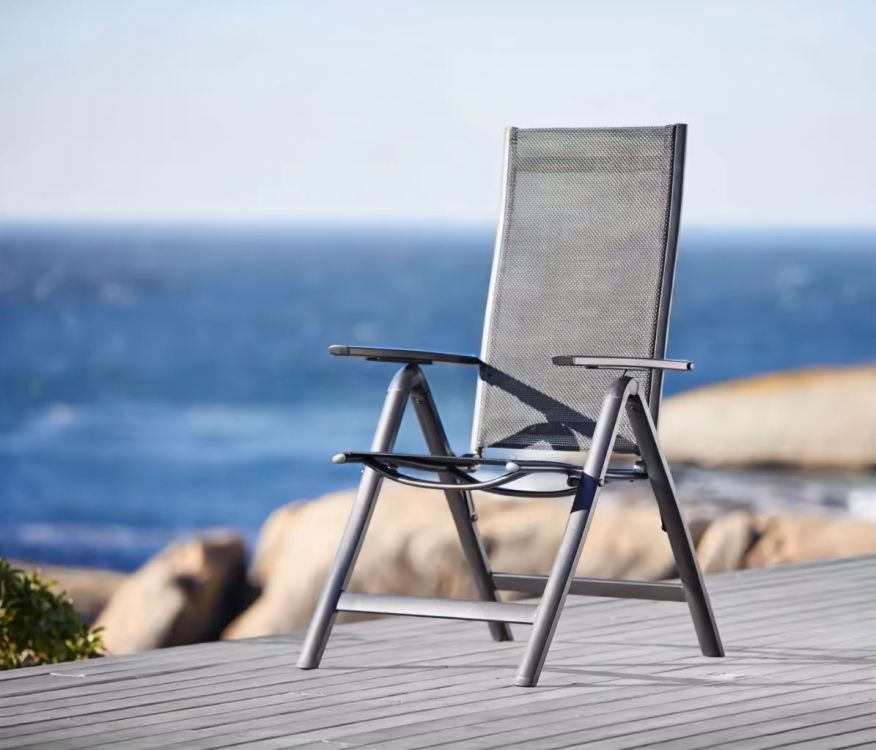 Set 4 scaune gradina 70x57x106 cm, pliante cu spatar reglabil 7 pozitii, structura otel si textilena, gri