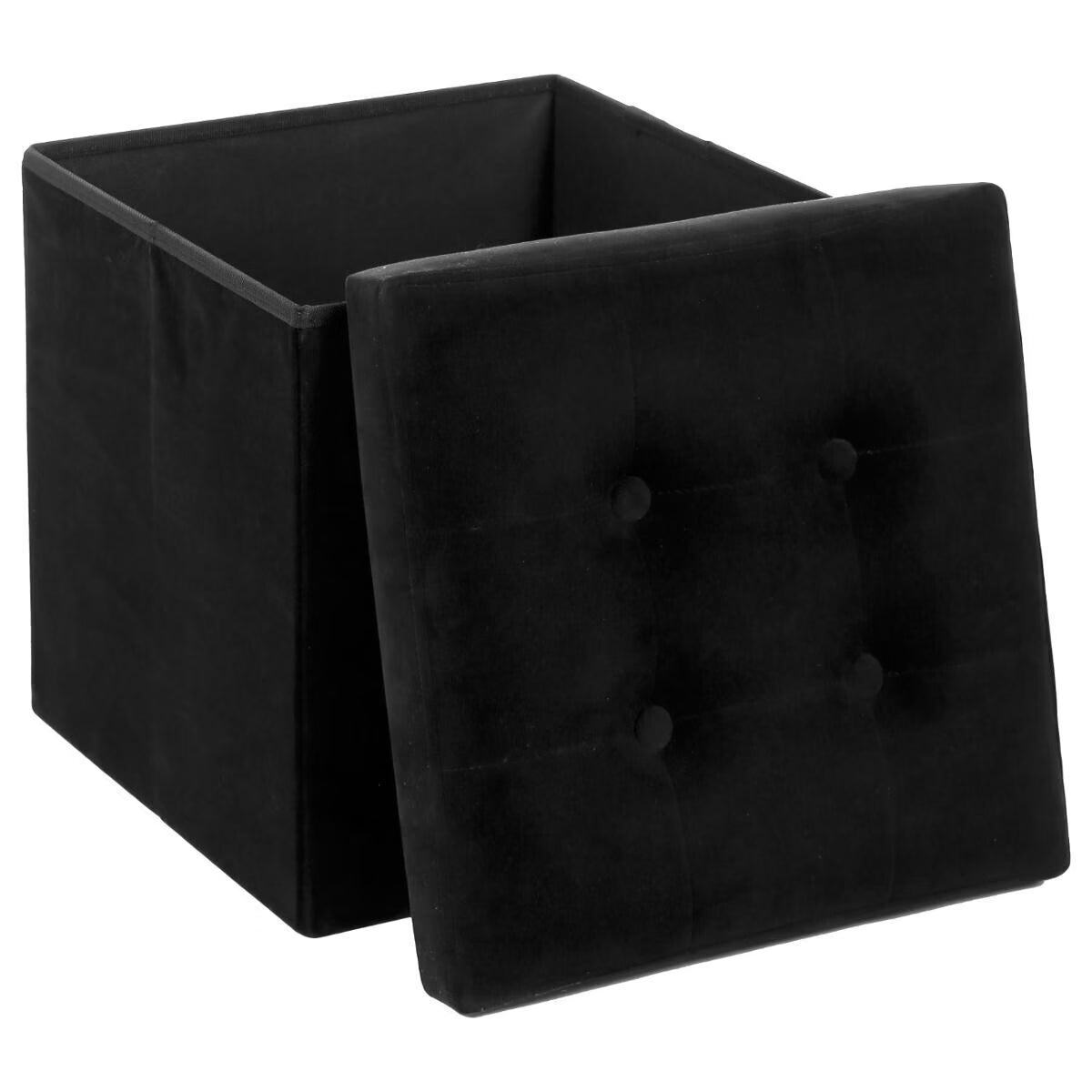 Taburet pliabil Atmosphera Lysandre cu spatiu de depozitare, 38x38x38 cm, negru