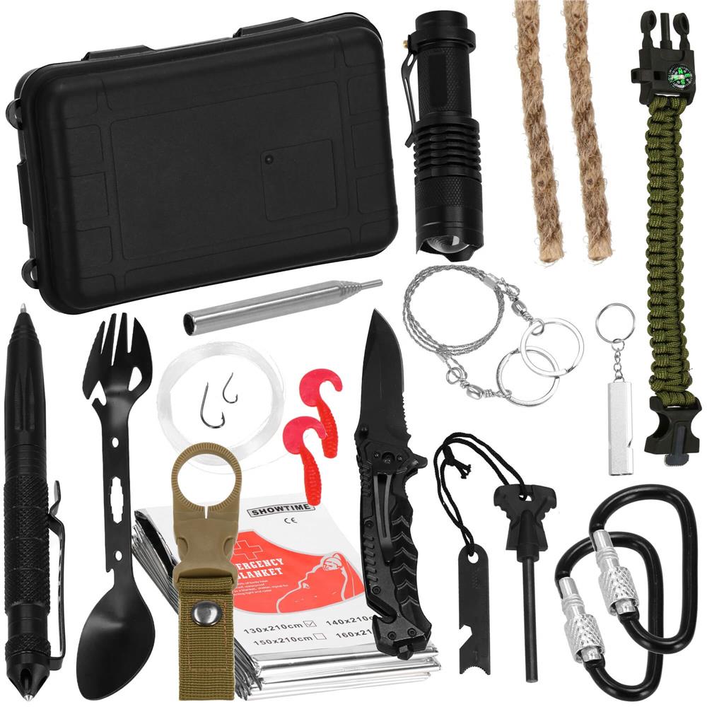Kit de supravietuire turistic multifunctional camping, vanatoare, pescuit, 21 piese