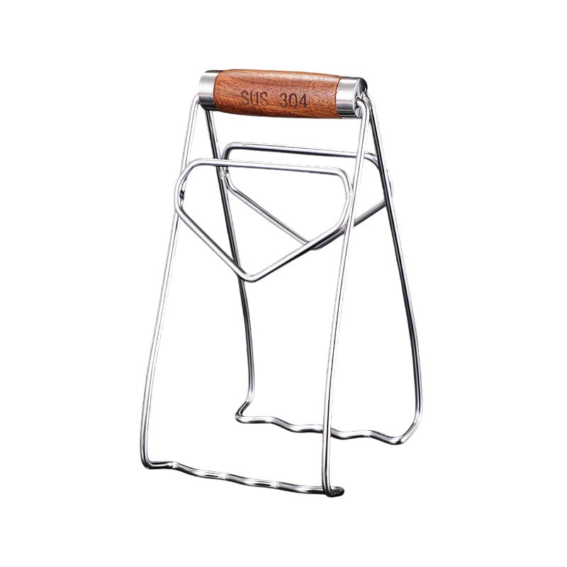 Clema pentru Boluri, Anti-Alunecare, din Otel Inoxidabil, Extindere, pentru Oale, Tigai, de Uz Casnic, Rezistent la Temperaturi Inalte, 19.5x9.8x8 cm, Maner Maro, Gri