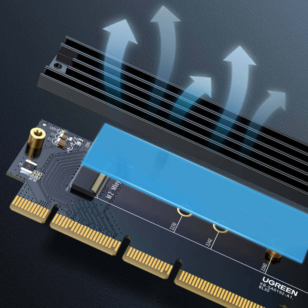ADAPTOR Ugreen, "CM465" M.2 (M)(NVMe) la PCle 4.0, adaptor pt. SSD M.2 cu form factor 2280/2260/2242/2230, radiator (Heat Sink) "30715" - 6957303837151