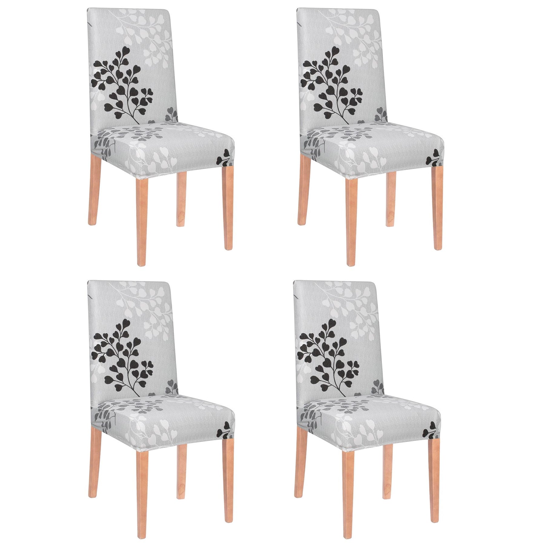 Set 4 huse universale pentru scaun, marime universala, poliester si spandex, 45 x 60 cm, gri floral