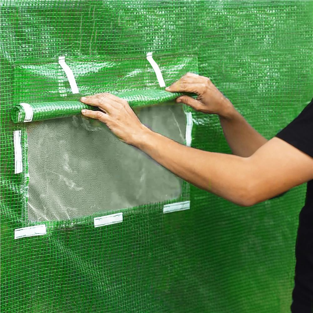 Sera de gradina, tip tunel cu cadru metalic, 200x450cm, 9 ferestre, verde, 9 mp