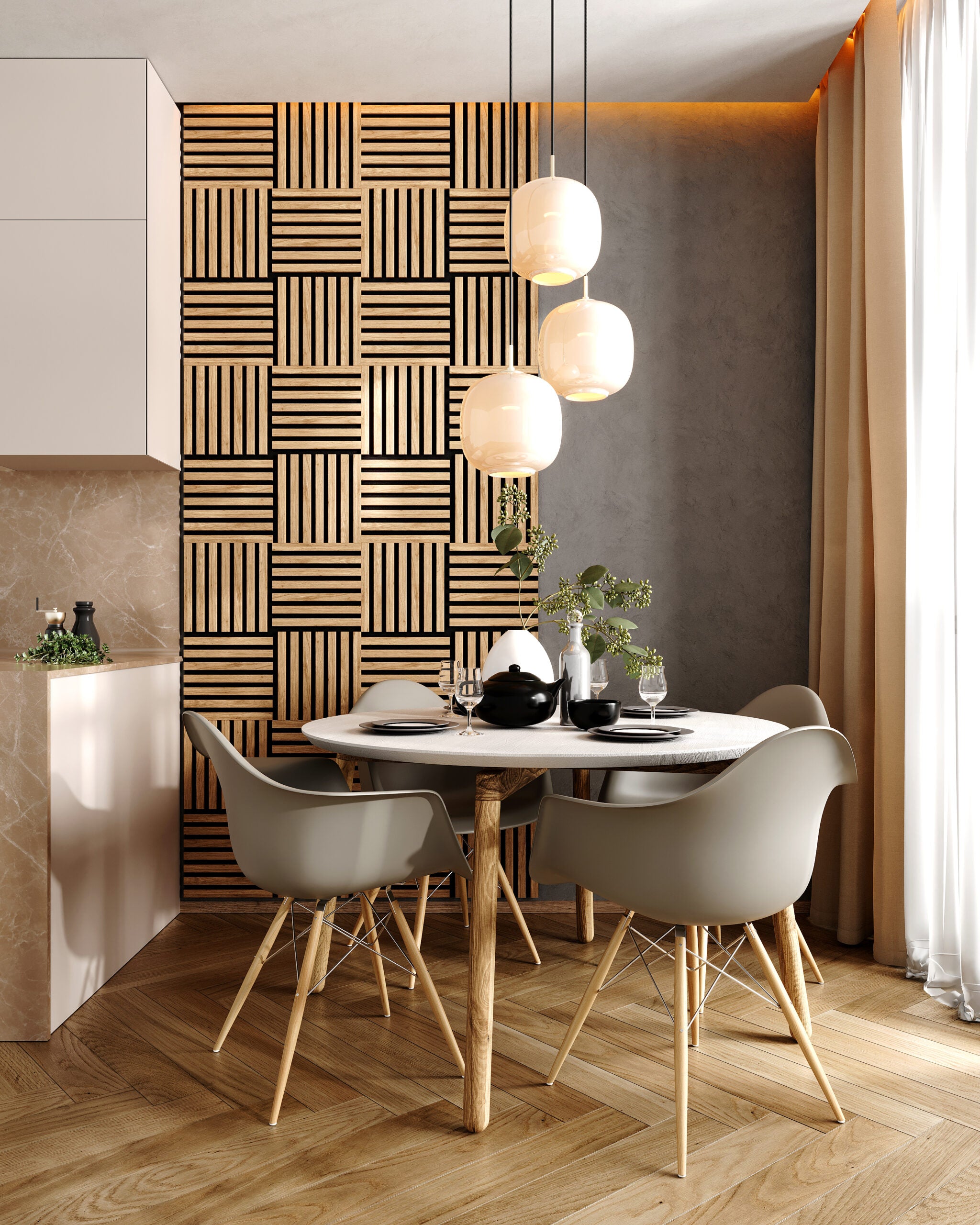 Modul riflaj MDF decorativ LDA PREMIUM de tip panou acustic, Stejar Saragossa, 30x30 cm