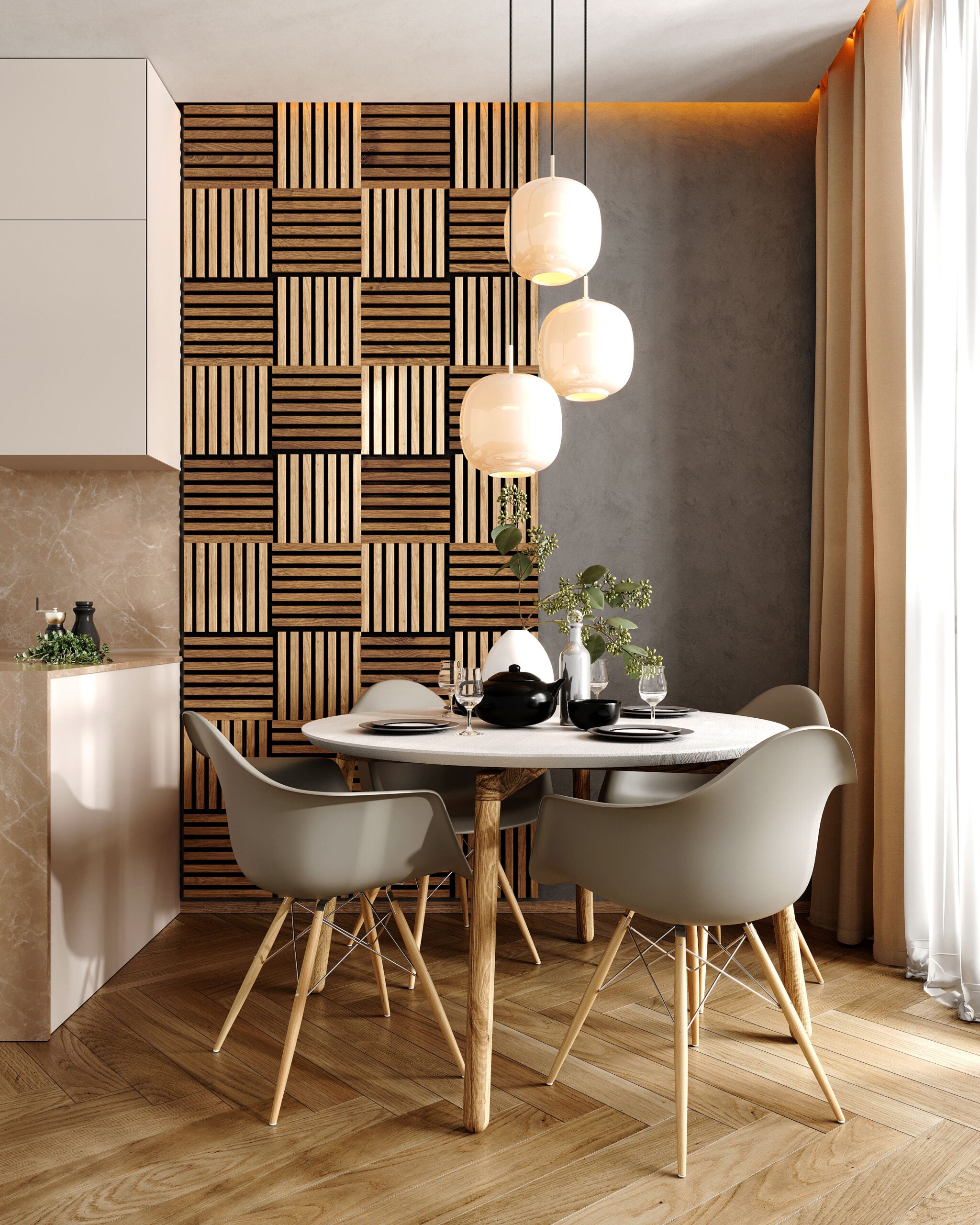 Modul riflaj MDF decorativ LDA PREMIUM de tip panou acustic, Stejar Saragossa, 30x30 cm