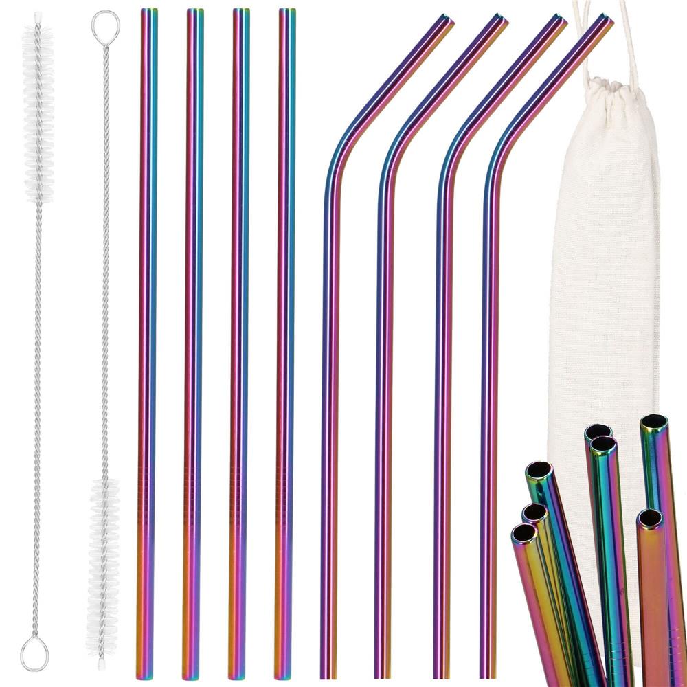 Set 8 paie metalice multicolor (holo), reutilizabile, cu husa depozitare si perii curatat, 215x6 mm