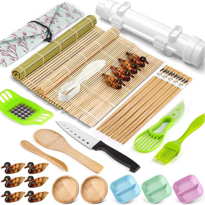 Set Ustensile pentru Sushi, Set din 31 Accesorii pentru Sushi, Set pentru Sushi HOME MADE, Cutit Inclus, Forme, Betisoare, Multicolor