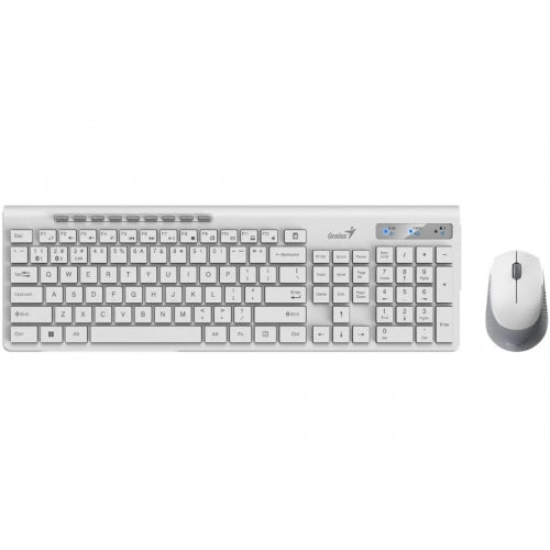 KIT wireless GENIUS, tastatura wireless 104 taste (multimedia) + mouse wireless 1200dpi, 3 butoane, BT5.3 + 2.4G, USB, alb, "SlimStar 8230" "331340015400"