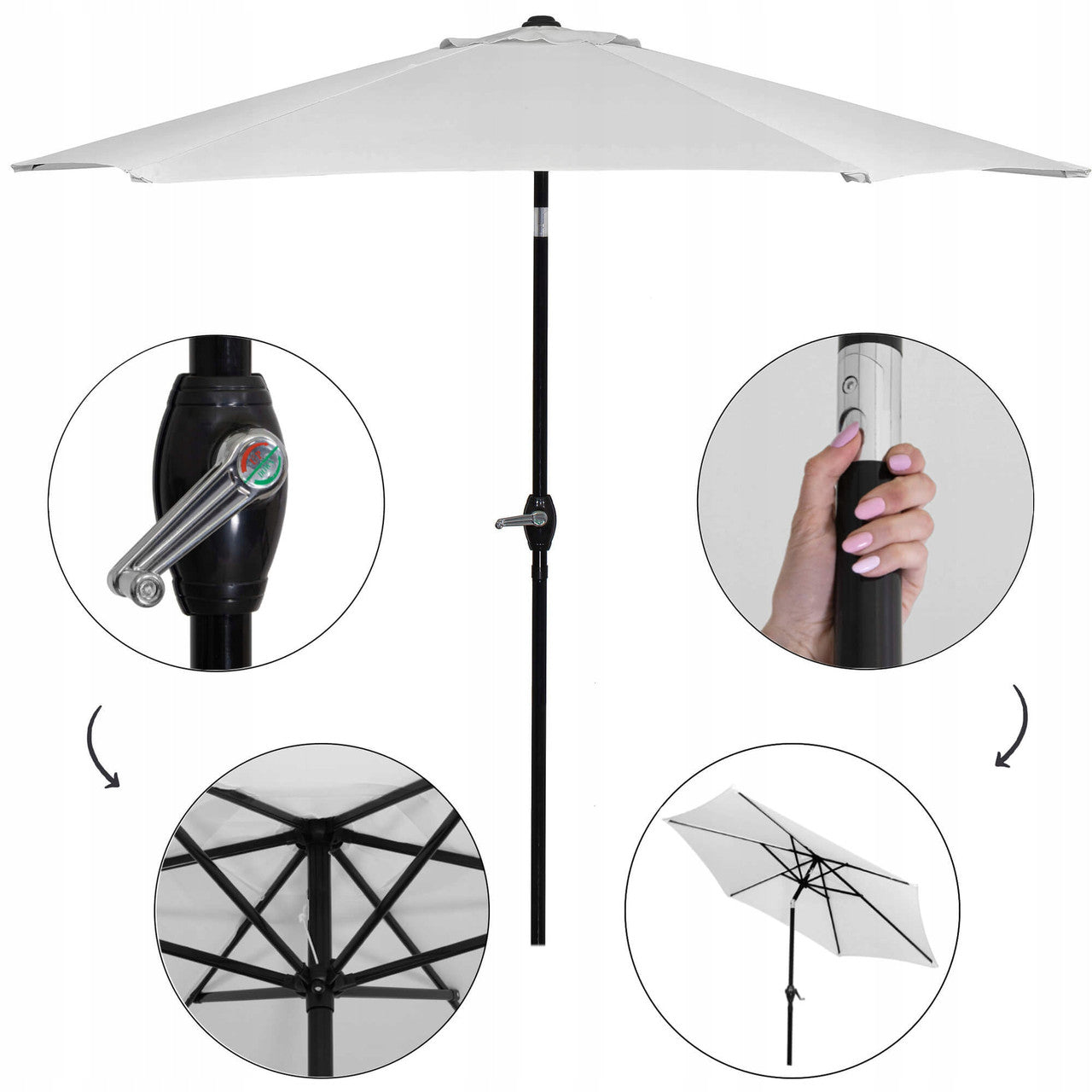 Umbrela terasa gradina, cu manivela si inclinare, GU12E, diametru 260cm, Gri