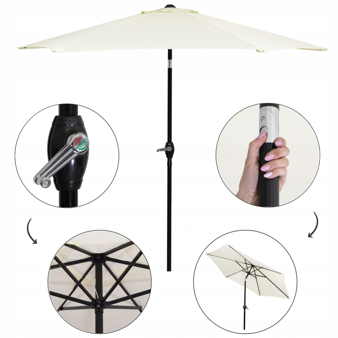 Umbrela terasa gradina, cu manivela si inclinare, GU13E, diametru 260cm, Crem