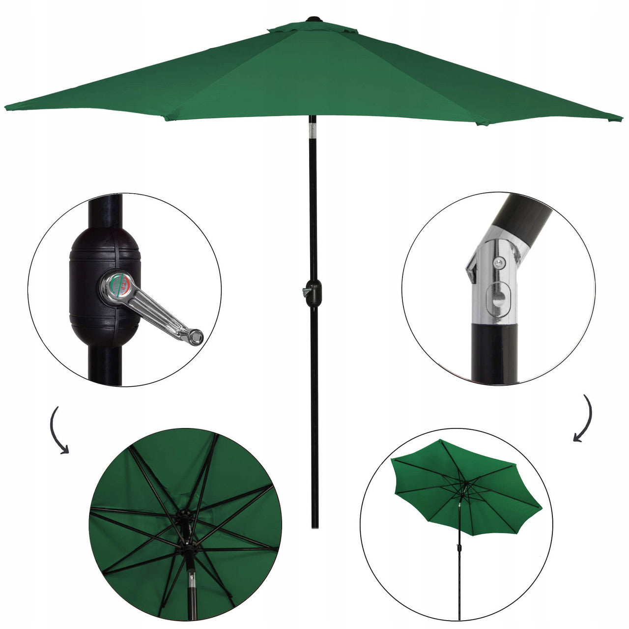 Umbrela terasa gradina, cu manivela si inclinare, GU24, diametru 300cm, Verde