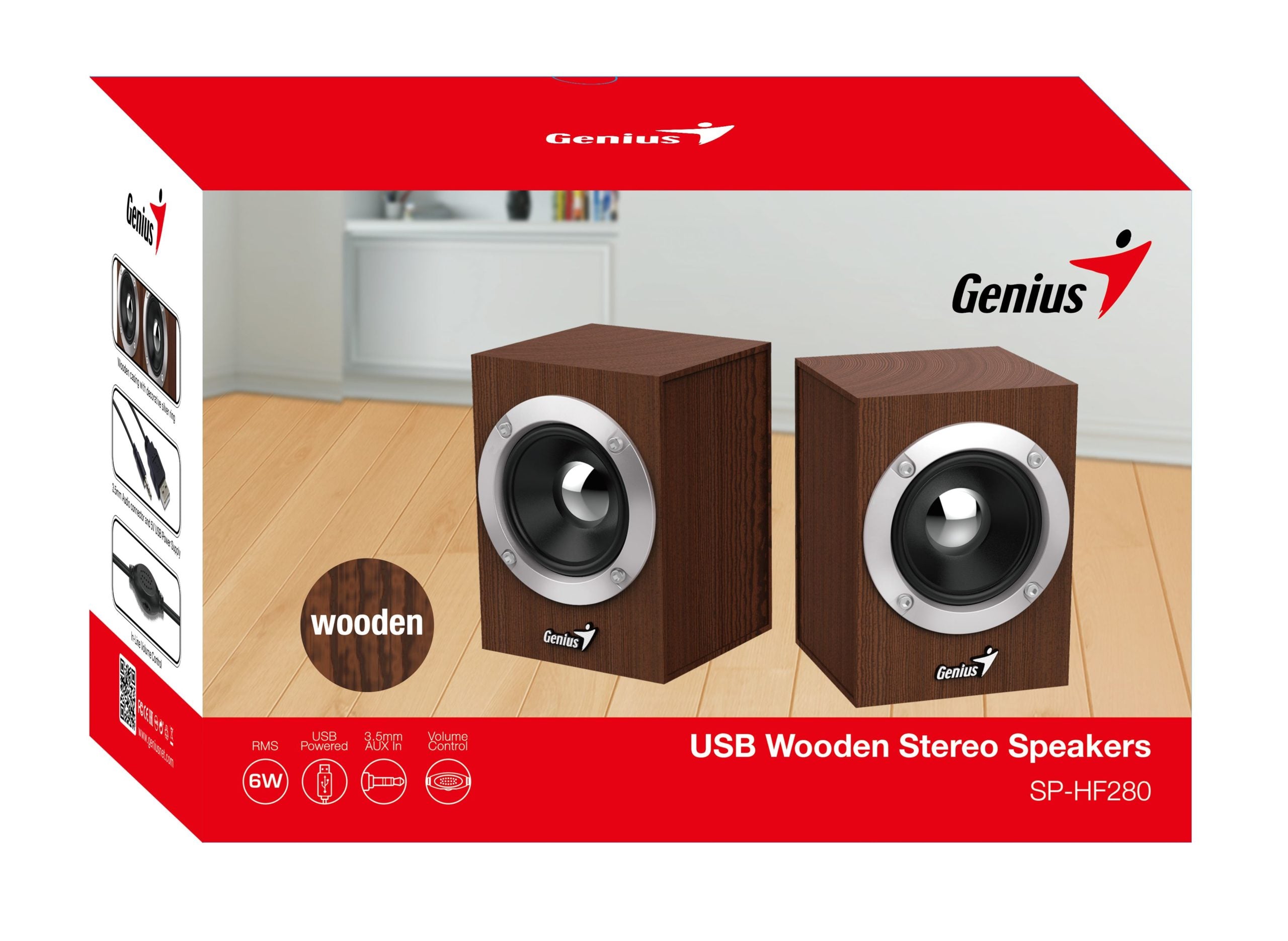 BOXE GENIUS 2.0, RMS: 6W (2 x 3W), USB power, wood, "SP-HF280" "31730028400"