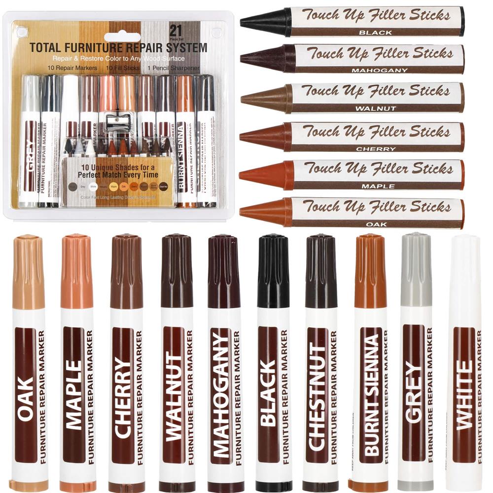 Set 20 markere si creioane de ceara pentru reparatii mobila, multicolor