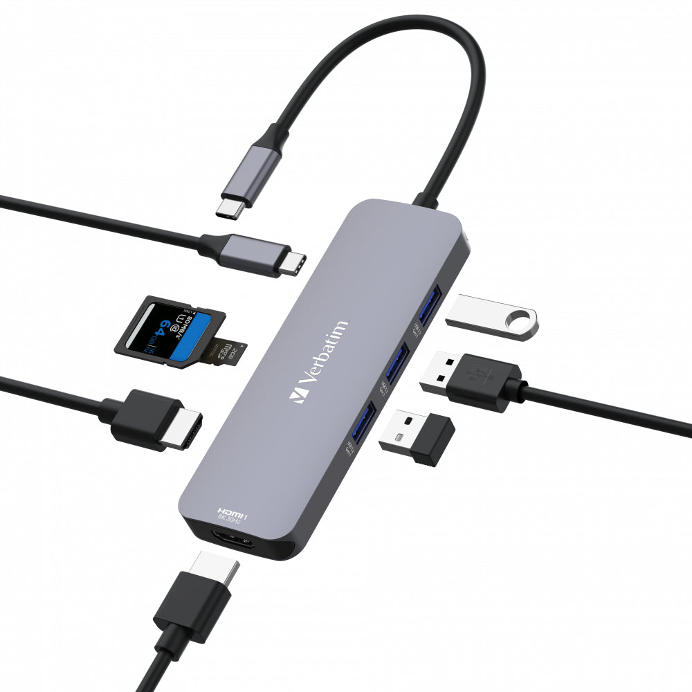 Hub Verbatim USB C PRO MULTIPORT 8 PORT CMH 2 x HDMI, 3 x USB-A 3.2 Gen1, 1 x SD card slot, 1 x microSD card slot, 1 x USB-C PD "32151"