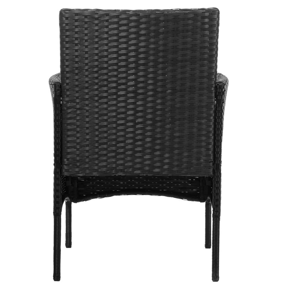 Set mobilier terasa, din tehnorattan, masa cu blat sticla securizata, 2 fotolii cu perne, negru