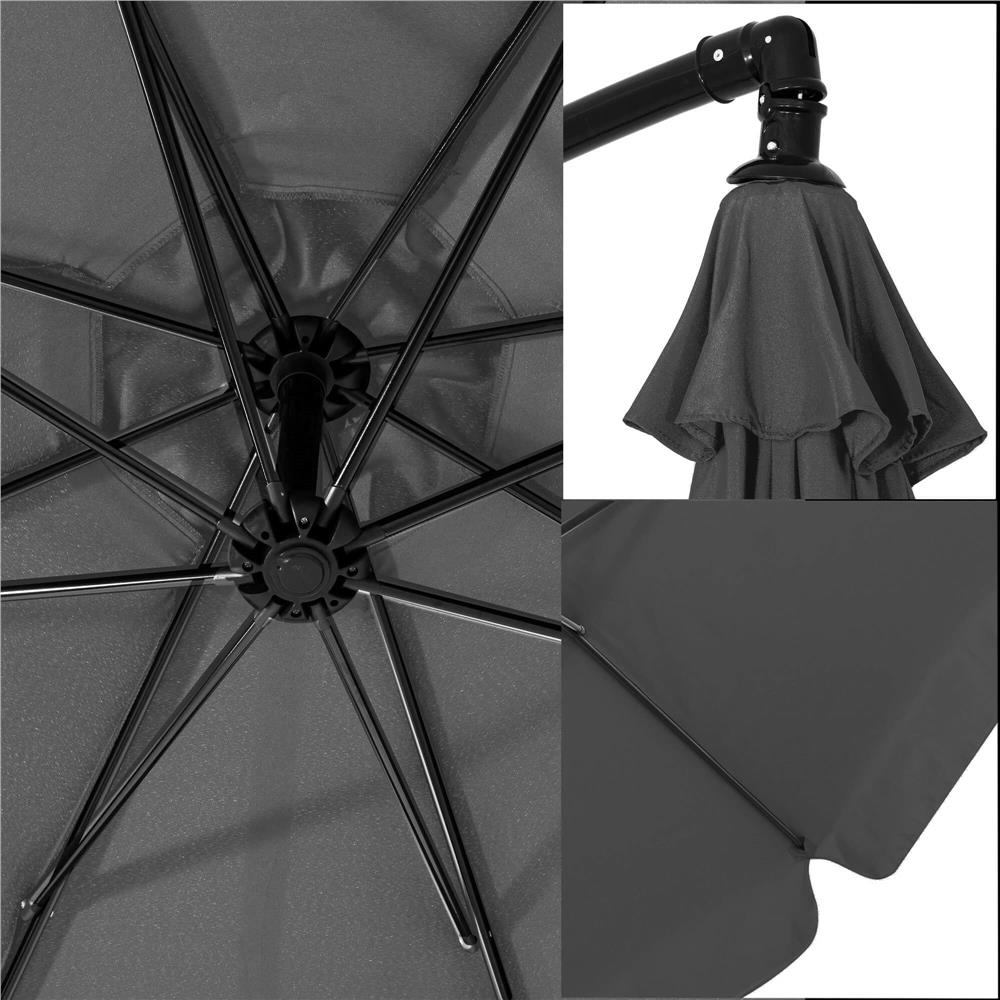 Umbrela de gradina cu brat lateral banana, cu husa, 300cm, gri