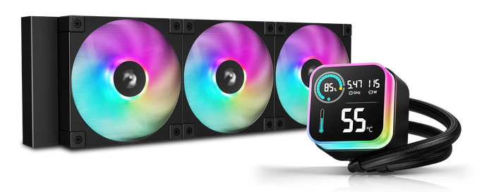 COOLER Deepcool "LQ360", skt. Intel si AMD, racire cu lichid, 3 x 120mm, 600 - 2400 RPM, iluminare RGB adresabil, afisaj LCD