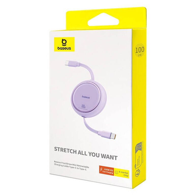 CABLU alimentare si date Baseus Free2Draw Mini, Fast Charging Data Cable pt. smartphone, retractabil, USB Type-C la USB Type-C 100W, 1m, violet "P10364500511-00" - 6932172647544