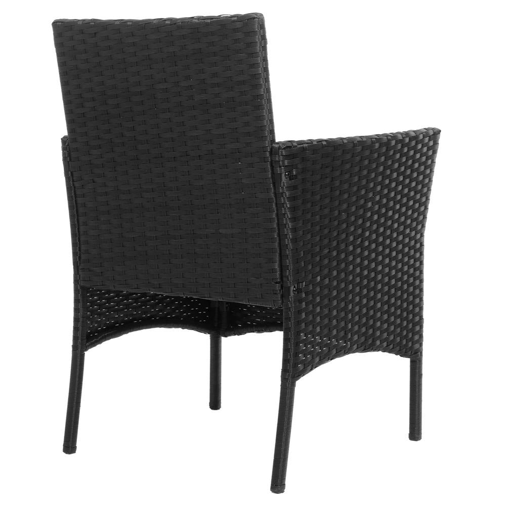 Set mobilier terasa, din tehnorattan, masa cu blat sticla securizata, 2 fotolii cu perne, negru