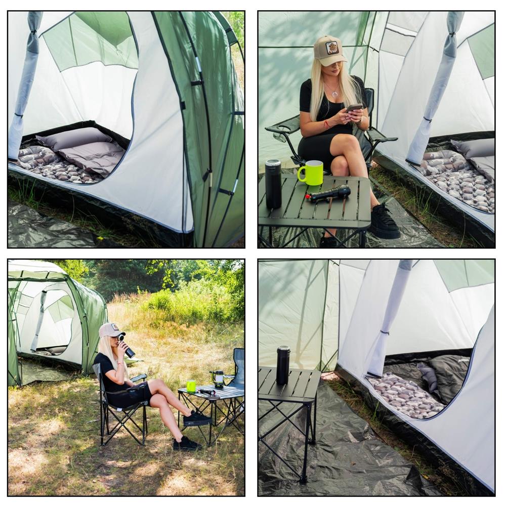 Cort camping, impemeabil, 2 camere + hol, 4 locuri, 460x200x245cm, verde - 33