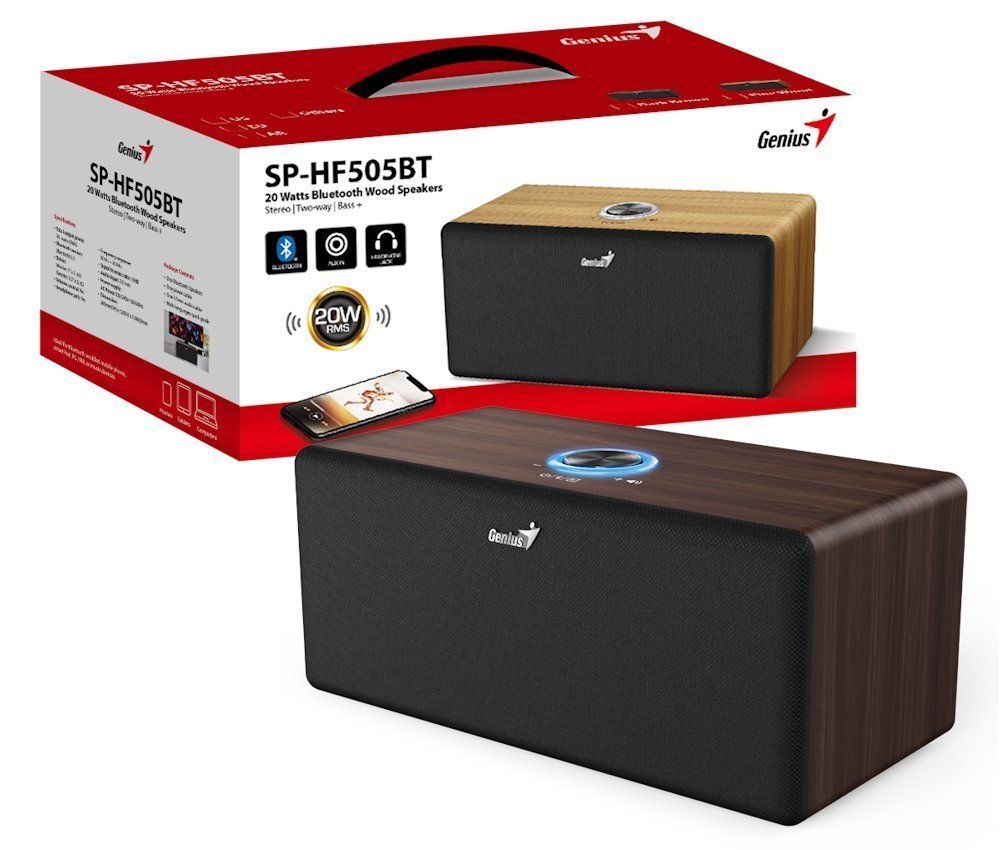 BOXA cu fir Genius "SP-HF505BT" 20W RMS, Bluetooth 5.3, AUX in, Jack 3.5mm, maro, "31730056404" - 4710268262978