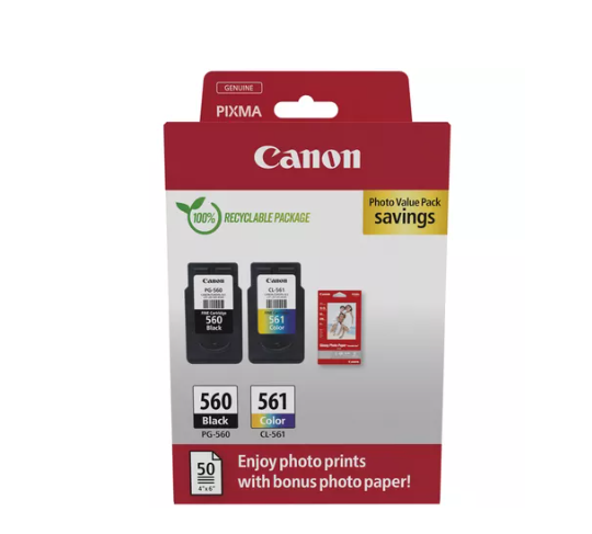 Combo-Pack Value Original Canon Black/Color, PG-560/CL-561+hartie Photo, pentru Pixma TS5350|TS5351|TS5352, 180/180, , "3713C008AA"
