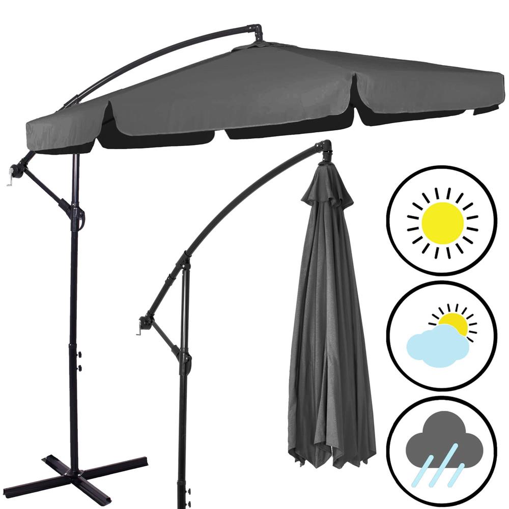 Umbrela de gradina cu brat lateral banana, cu husa, 300cm, gri