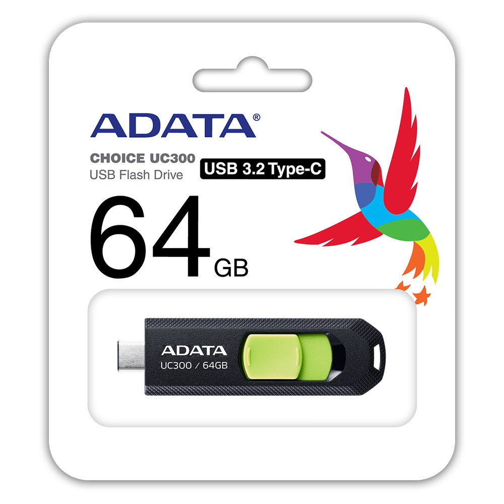 MEMORIE USB Type-C 3.2 ADATA 64 GB, retractabila, carcasa plastic, negru / verde "ACHO-UC300-64G-RBK/GN"