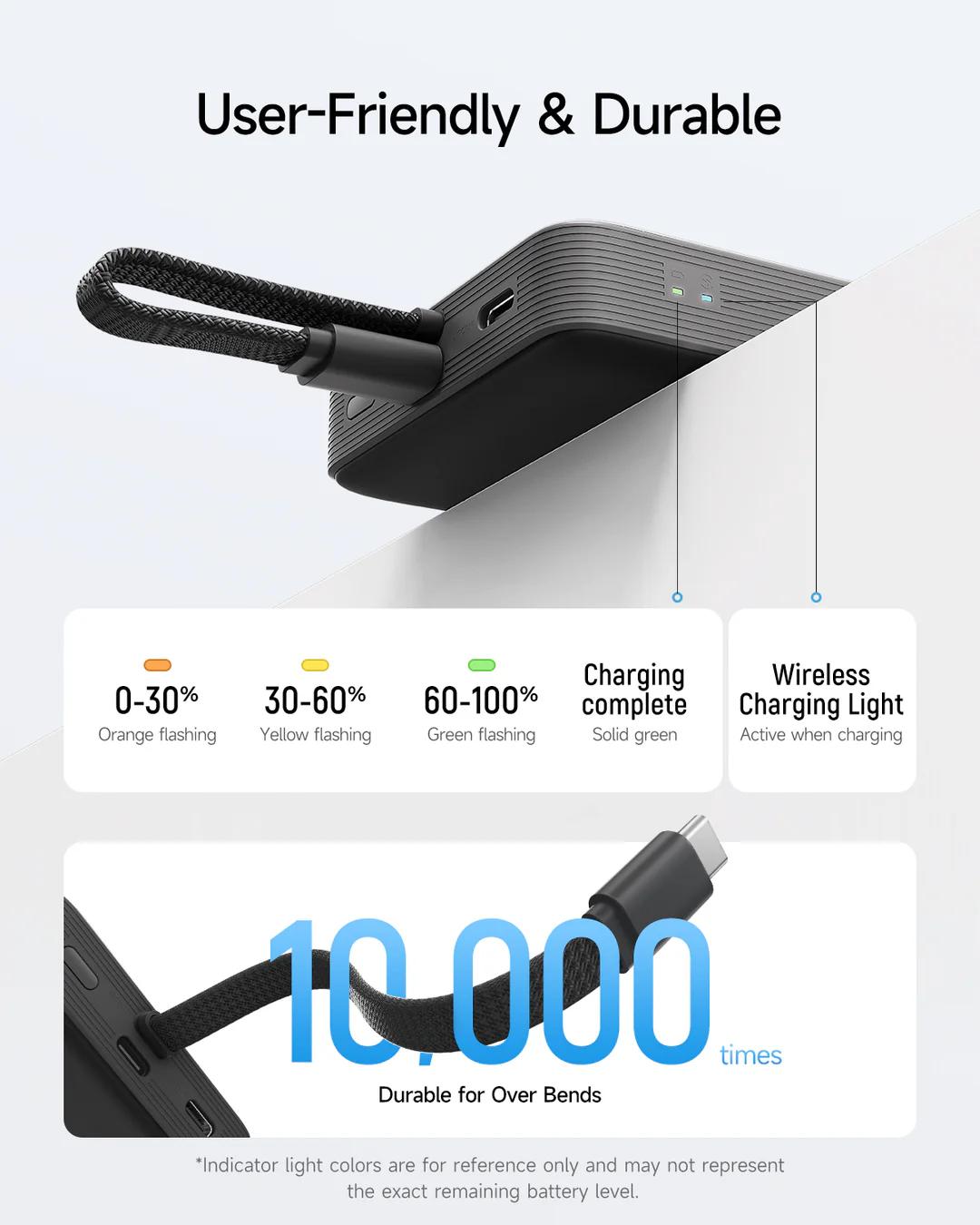 POWER BANK Cuktech Magnetic, 10000mAh, 20W, cablu integrat USB Type-C, gri "CKWPB100LGLBK"