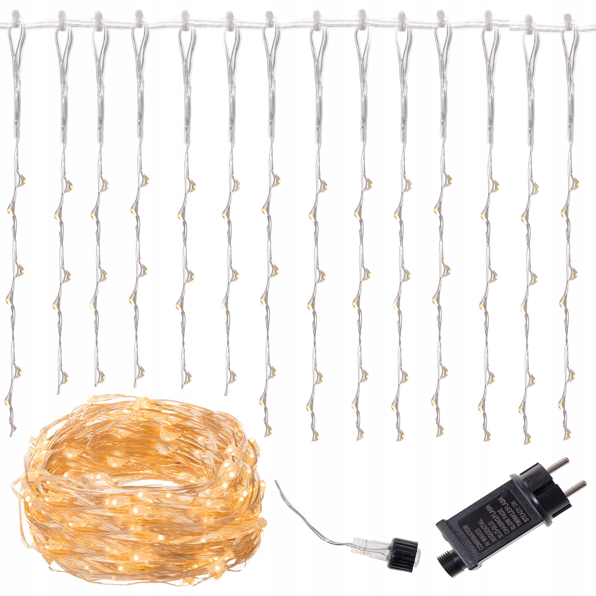 Ghirlanda luminoasa tip perdea 400 LED-uri, 3m, pentru interior/exterior, iluminare galbena