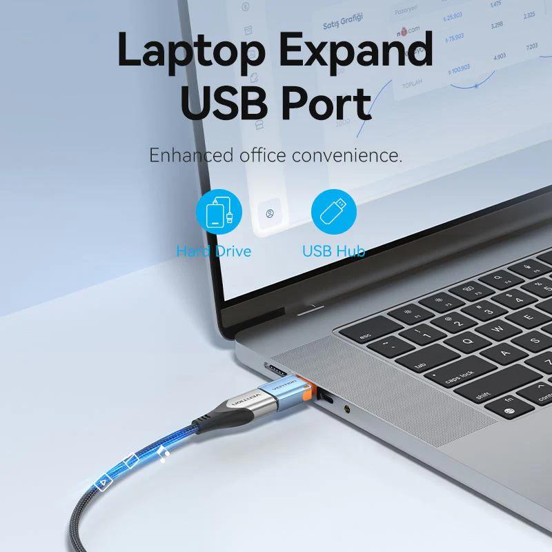 Adaptor USB Vention, OTG, USB-C (T) la USB 3.1 (M), 10Gbps, PVC, albastru, 