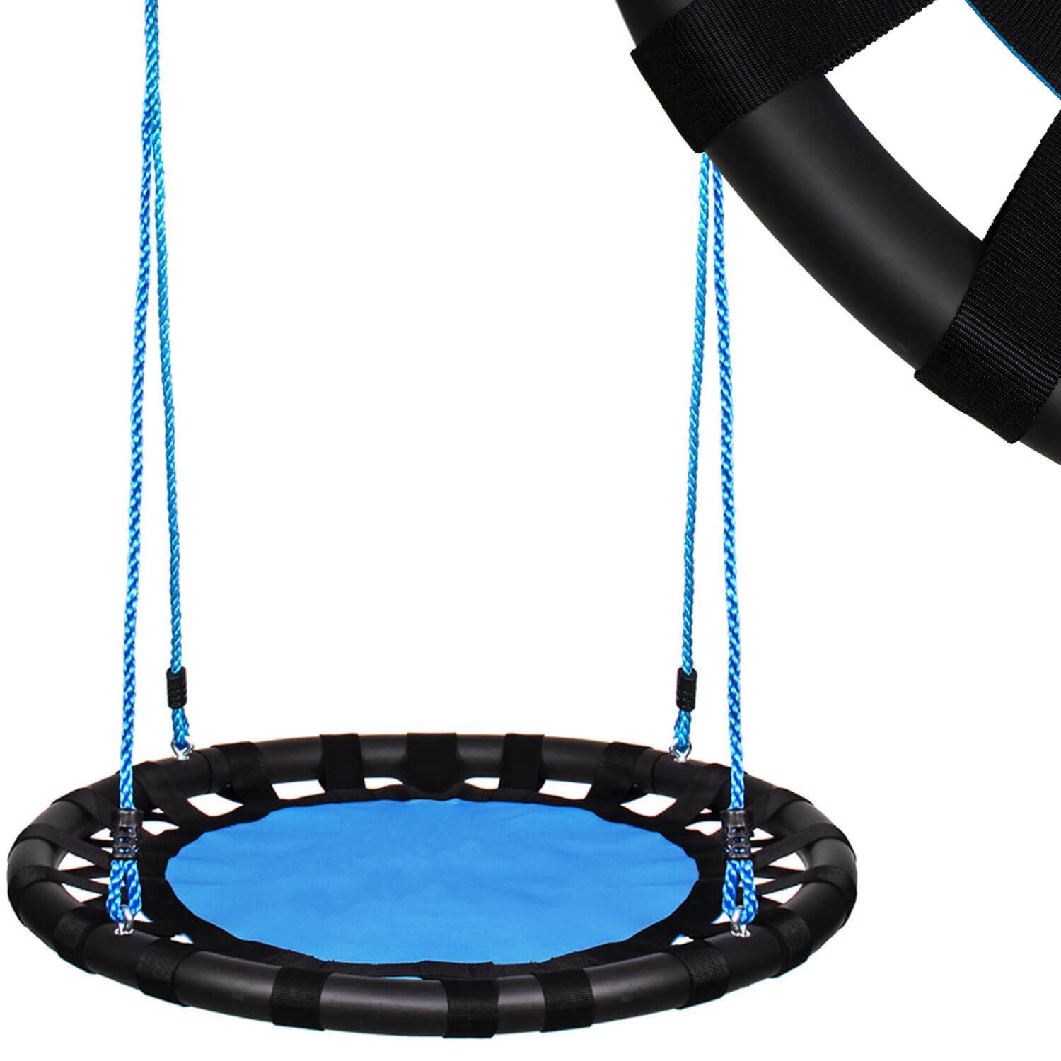 Leagan tip cuib Sersimo NS21, diametru 80cm, inaltime reglabila, pentru exterior, sarcina 100 kg, negru albastru