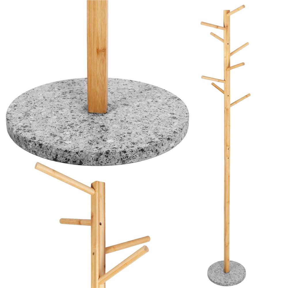 Cuier tip pom din bambus cu baza de granit, 8 agatatoare, 182cm, natur